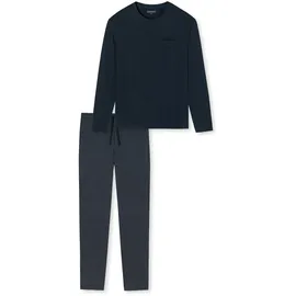 SCHIESSER Pyjama "Ebony", Herren, Gr. 98, blau (800, blau), Single Jersey, Obermaterial: 100% Baumwolle, unifarben, bequem lang, Rundhals, Homewear-Sets Pyjama, mit rundem Halsausschnitt