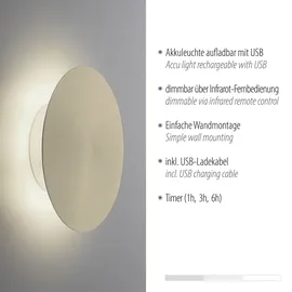 Paul Neuhaus Wandleuchte Akku PUNTU", braun messing matt), 1, Ø 18cm, 1 Stk., Leuchten, Wandleuchte