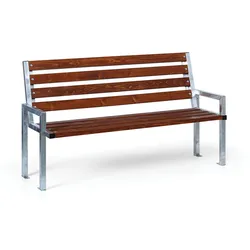 Sitzbank für den Außenbereich CITY mit Rückenlehne, verzinkt, 1660 mm, dunkles Mahagoni