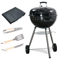 Outsunny BBQ Grill mit Grillrost Abdeckung Thermometer Ablage Grillwagen Rundgrill Standgrill B