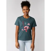wat? APPAREL T-Shirt Blume in Wasserfarbe 01 in Petrol | Gr.: 34