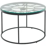 KADIMA DESIGN Couchtisch GESSO mit Uhr: Einscheibensicherheitsglas, pulverbeschichtetes Metallgestell, römische Uhr, handgefertigt.