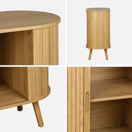 sweeek - Sideboard mit Schiebetüren und Regal, gerillter Holzoptik B 80cm