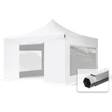 TOOLPORT Faltpavillon mit Seitenteilen (Panoramafenster) ALU Pavillon Partyzelt schwer entflammbar weiß