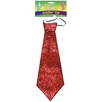 Riesen-Krawatte mit Glitzer, für Kostüme im Stil der 60er / 70er / 80er Jahre, Rot