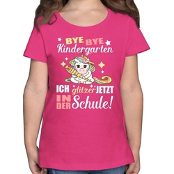 Shirtracer T-Shirt Ich glitzer jetzt in der Schule Einhorn mit Schultüte Einschulung Mädchen rosa 116 (5/6 Jahre)