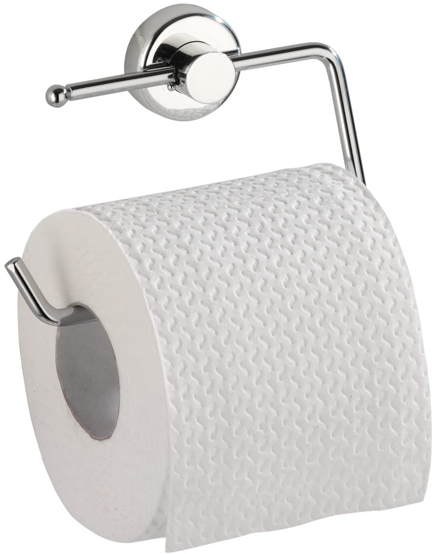 WENKO Power-Loc® Toilettenpapierrollenhalter Simple - Befestigen ohne bohren, Stahl, 13.5 x 9.5 x 3 cm, Chrom