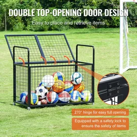 Vevor Ballwagen Rollwagen 1150 x 610 x 912 mm Sportbällen, Abschließbarer Basketballkäfig Ballkäfig, Sportausrüstung für den Innen- und Außenbereich, Rollbar Aufbewahrungswagen aus Stahl für Garagen