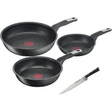 Tefal »Unlimited Ice Force«, Aluminium, (Set, 4 tlg., je 1 Bratpfanne Ø 20/24/28 cm, Kochmesser 20 cm), kratzfeste Antihaftversiegelung, Thermo-Signal, inkl. Kochmesser schwarz