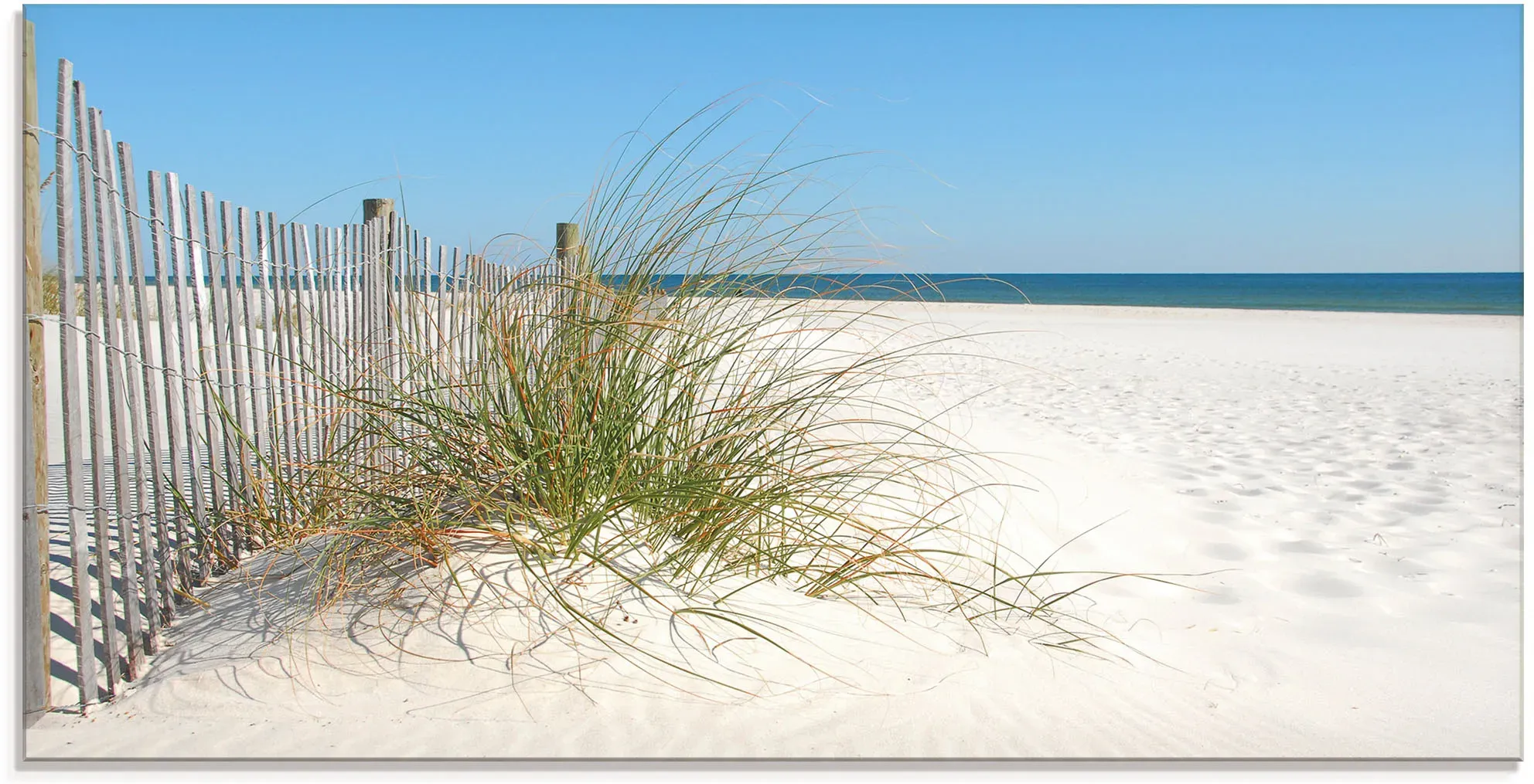 Artland Glasbild »Schöne Sanddüne mit Gräsern und Zaun«, Strand, (1 St.), in verschiedenen Größen Artland naturfarben