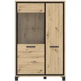 Forte Trondheim Highboardvitrine mit 1 Tür und 1 Glastür, Holzwerkstoff, Artisan Eiche kombiniert mit Schwarz Eiche, 101,4 x 161 x 41,5 cm