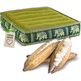 livasia Sitzkissen Boden Thaiseide - 50x50x10cm - Bodenkissen Indoor/Outdoor, Meditationskissen Yogakissen, Stuhlauflage Palettenmöbel, Steppkissen Bank handgefertigt (Grün/Elefanten Seide)