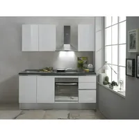 Marinelli Cucine Vormontierte Küchenzeile Giulia  (Breite: 195 cm, Weiß, Mit Elektrogeräten, Dekor Arbeitsplatte: Marmoroptik, Spüle links)