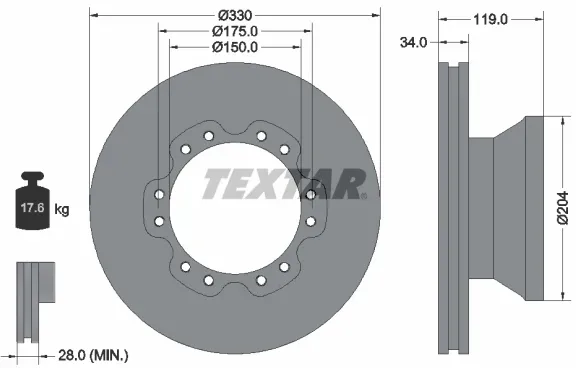 TEXTAR Bremsscheibe 93142600 330mm 34mm für DAF