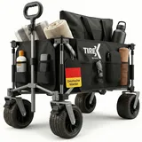 TIREX by xonic® Bollerwagen Faltbar PU XL Rädern aus Vollgummi – Strand & Garten Faltbarer verstellbarem Griff & Fußbremse – Robuster Transportwagen für Kinder & Camping (PU XL Räder, Schwarz)