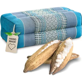 Livasia Block Yogakissen eckig - 17x34x12cm - Meditationskissen mit Kapok, Stützkissen Bolster rechteckig, Yoga Pilates Zubehör Nackenkissen, Thaikissen fest handgefertigt (Hellblau)