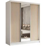 AX Living Schwebetürenschrank, Weiß, Walnuss, Kunststoff, Teilmassiv,Kiefer, Rechteckig, 180x216x61 cm, Hergestellt in Europa, FSC Mix, Reach, Schlafzimmer, Kleiderschränke, Schwebetürenschränke