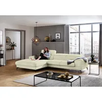 Ecksofa W.SCHILLIG "piedroo, Designsofa mit tollem Sitzkomfort, L-Form", beige (sahara s37), B:303cm H:70cm T:193cm, Stoff S37 (100% Polyester): Luxus-Microfaser in Lederoptik, Sofas, Kopfteilverstellung, wahlweise mit Sitztiefenverstellung, Breite 303cm