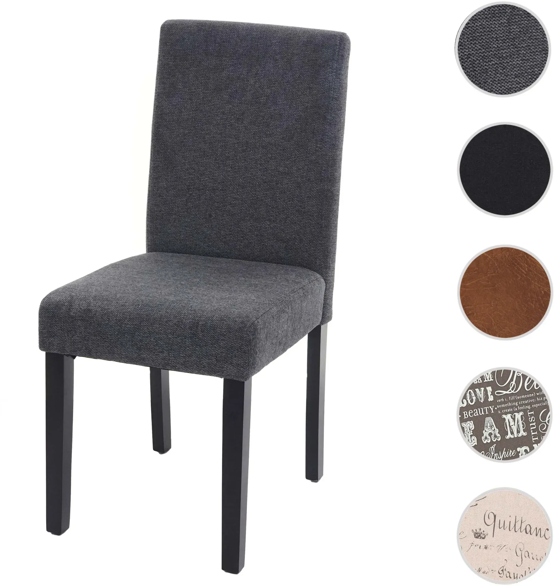 Esszimmerstuhl Littau, Küchenstuhl Stuhl, Stoff/Textil ~ anthrazitgrau, dunkle Beine