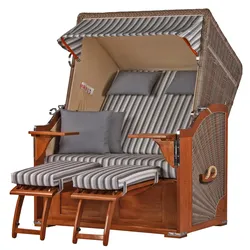 Mr. Deko Strandkorb - bene living - Schaalsee Mahagoni - PE grau - Modell 545 - inkl. Liftersystem