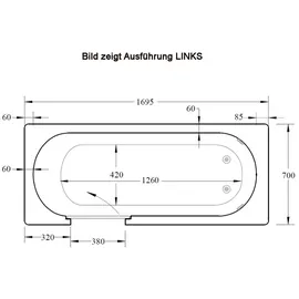 hak Handelsagentur Koch Badewanne mit Tür/Seniorenbadewanne 169,5x70cm Ausführung Links