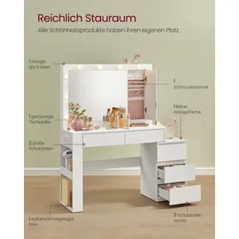 VASAGLE Schminktisch mit LED-Beleuchtung, Frisiertisch mit Spiegel, Schmuckschrank, Steckdosenleiste,modern