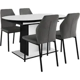 otto home Essgruppe OTTO HOME "Basel, Tischgruppe mit 4 Stühlen, Esstisch ausziehbar 140 - 180 cm", grau (weiß, anthrazit,), Webstoff, Auszugsplatte, Sitzmöbel-Sets, Essgruppe, BESTSELLER, Sitzgruppe, Tisch, Stühle, ovale Tischplatte, Säulentisch