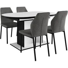 otto home Essgruppe OTTO HOME "Basel, Tischgruppe mit 4 Stühlen, Esstisch ausziehbar 140 - 180 cm", grau (weiß, anthrazit,), Webstoff, Auszugsplatte, Sitzmöbel-Sets, Essgruppe, BESTSELLER, Sitzgruppe, Tisch, Stühle, ovale Tischplatte, Säulentisch