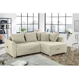 luma-home Cord Ecksofa L-Form Couch Polsterecke Schlaffunktion Bettkasten in Beige Grau / 15201 - Beige