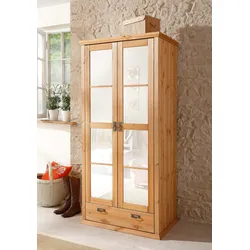Kleiderschrank HOME AFFAIRE "Madrid", beige (gelaugt, geölt), B:90cm H:190cm T:59cm, Schränke, aus massiver Kiefer, in 3 Breiten mit Spiegeltüren