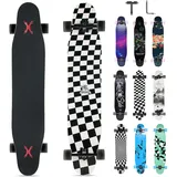 Opurtdor Longboard 118CM Profi Skateboard Komplettes Cruiser Trick 8 Etagen Ahornholz Wood Schwarzes Longboard für Anfänger Erwachsene Teens (Schwarzes weißes Raster)