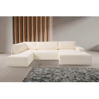 Wohnlandschaft WERK2 "Hugo-U U-Form" Sofas Gr. B/H/T: 329 cm x 85 cm x 195 cm, Breitcord, Recamiere rechts, Schlaffunktion und Bettkasten, beige (creme) Design Wohnlandschaft in Cord mit Schlaffunktion & Bettkasten