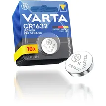 Varta Batterien Knopfzellen CR1632, 10 Stück, Power on Demand, Lithium, 3V, kindersichere Verpackung, für Smart Home Geräte, Autoschlüssel und weitere Anwendungen [Exklusiv bei Amazon]