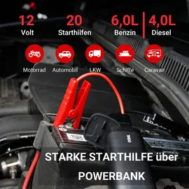 TIMIGO Starthilfe Powerbank in edlem Aluminium Design, 12V-500A Spitzenstrom, 38.4Wh Tragbare Auto Starthilfe für 6.0L Benzin- und 5.0L Dieselmotor, LED Taschenlampe
