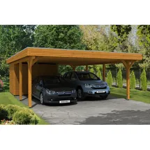 SKANHOLZ Doppelcarport Spessart 6,11 x 8,46 m eiche hell mit Abstellraum