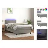 vidaXL Boxspringbett mit Matratze & LED Hellgrau 90x200 cm Samt