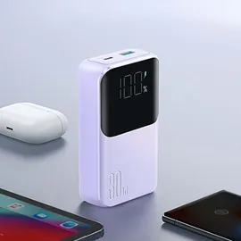 Joyroom Powerbank Geräumig 30W 10000mAh / Kabelbeleuchtung und Usb-C Lila