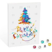 VALIOSA Tischkalender Schmuck Adventskalender Metall, mit Halskette, Armband + 22 individuelle Perlen-Anhänger aus Glas & Metall, Geschenkidee für Mädchen