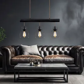 GLOBO Pendelleuchte Hängelampe Vintage Holzbalken Retro Holzleuchte Mit Gitterschirmen schwarz, Fernbedienung dimmbar, 3x Rgb Led 4,8w 470lm, Hxlxb 140x60x13,6cm