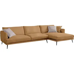 Ecksofa EGOITALIANO "Sophia, Designsofa mit extrakomfortablem Sitzkomfort", braun (tan), B:274cm H:77cm T:154cm, Leder NUVOLE (Echtes Rindsleder). Halbnatürliches, halbnarbiges Rindsleder mit einer natürlichen Körnung von 1, 2 bis 1, 4 mm. Dieses Leder hat eine weiche, wachsartige Haptik mit mattem Aussehen und einem Wolkeneffekt. Es handelt sich um ein Naturleder, das die ursprünglichen Eigenschaften der Lederhäute nicht verändert. Das Vorhandensein von verheilten Narben, Körnungsunterschiede, Falten, Adern, Unterschiede in den Farbtönen und andere Spuren, die die Natur auf diesen Fellen hinterlassen hat, sind ein Beweis für die absolute Echtheit und das Zeugnis ihres großen Wertes., Sofas, mit Daunenfederung, L-Form