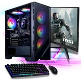 Gaming Komplett PC SET AMD Ryzen 5700G 8x 4.6 Ghz 32GB Ram 500GB SSD Radeon MSI Board RGB Tower W-Lan Gamer 27" TFT 1ms 100 Hz Windows 11 Pro