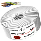 MAS Premium Feuchtraumkabel Stromkabel 5-170m Mantelleitung NYM-J 5x1,5, 2,5, 4, 6, 10 oder 16 Elektrokabel Ring für feste Verlegung (NYM-J 5x16 mm2, 5m)