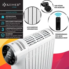 Kesser KESSER® Ölradiator 2500W Elektrische Heizung Heizkörper Elektroheizung energiesparend mit Display WiFi App & Fernbedienung Touchscreen - Mobil Öl Radiator 24h Timer, Thermostat & Überhitzungsschutz
