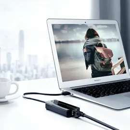 UGREEN Hub 3x USB 3.0 externer Netzwerkadapter RJ45 Giga Ethernet schwarz