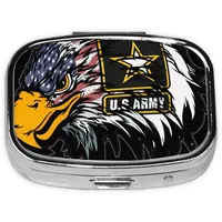 Us Army Mini-Pillendose mit amerikanischer Flagge, quadratisch, 5,6 x 4,1 x 1,7 cm, geeignet für Tasche, Geldbörse, perfekt für Reisen