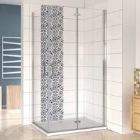 76(Drehtür)x80(Falttür)x195cm Nano ESG Drehtür Falttür Schwenktür Eckdukabine Duschabtrennung Eckdusche - Transparent/Silber