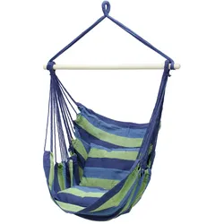 ECD Germany Hängesessel Hängestuhl Hängeschaukel Hängekorb 2 Kissen Blau/Grün 100% Baumwolle