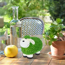 Relaxdays Gartenfigur Schaf, wetterfeste Dekofigur, Polyresin, HBT: 16 x 21 x 12,5 cm, Dekoschaf innen & außen, grün