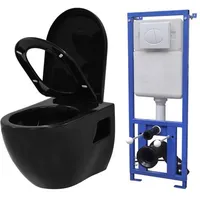 VidaXL Hänge-Toilette mit Einbau-Spülkasten Keramik Schwarz