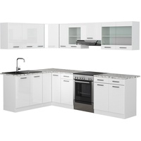 Vicco Eckküche Küchenblock Einbauküche Rick Weiß Hochglanz 270 cm modern Küchen Schränke Spülenunterschrank Eck-Unterschrank Eck-Hängeschrank Arbeitsplatte Küchenmöbel Küchenzeile L-Küche